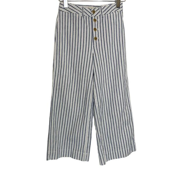 Madewell 26 Emmett Wide Leg Crop Pants Stripe Button Front Edition - Picture 1 of 9
